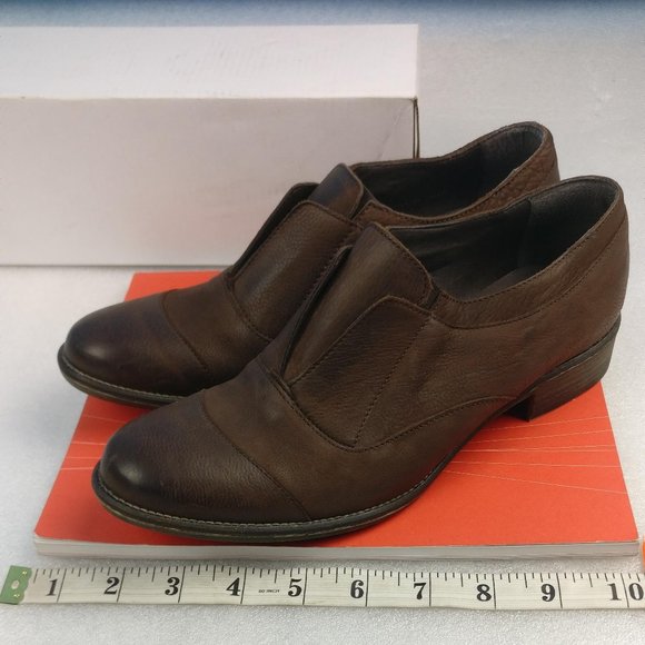 CHOCOLATE BROWN Laceless 100%LEATHER  ALMOND-TOE OXFORD  StressFree NO LACES,New - Picture 1 of 11